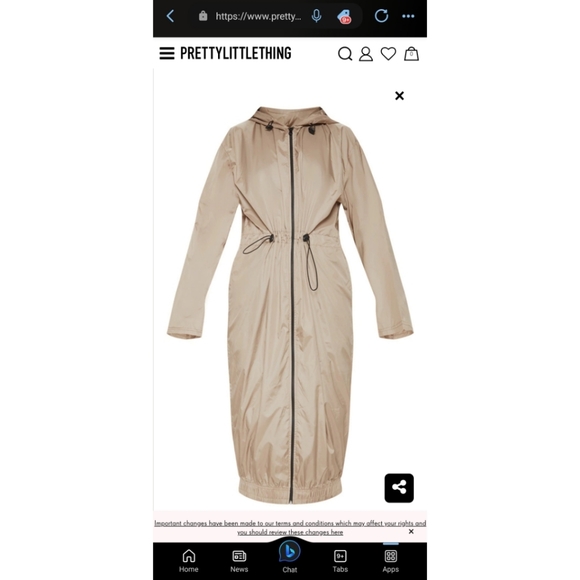 NWT Pretty Little Thing Stone (Beige) Maxi Hooded Windbreaker Jacket, US 6 - Picture 2 of 16